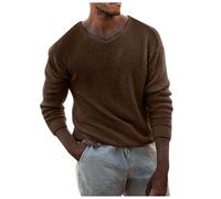Caxndycing Knitted Jumper Men's Chunky Knit Ribbed Men's Pullover Basic Knitted Sweatshirt Leisure Business Loose Sweater Winter Modern Men's Long Sleeve Shirts Crew Neck Knitted Troyer, coffee, L