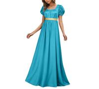 Caxndycing Medieval Victorian High Waist Retro Regency Dress Women's Retro Band Ruffle Puff Sleeves Princess Dress Women