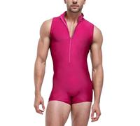 Caxndycing Men's Bodysuit with V-Neck Jumpsuit Undershirt Men's Underwear Tight Suit Competition Dance Costume Sleeveless, Hot pink, M