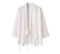 Caxndycing Men's Cardigan Summer Retro Japan Happi Kimono Haori Jacket Embroidery Transition Jacket Coat Happi Kimono Haori Jacket 3/4 Sleeve Transition Jacket Coats Hanfu Long Sleeve Shirts, White, L