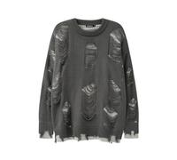 Caxndycing Men's Gothic Punk Grunge Pullover Long Sleeve Crew Neck Oversize Ripped Long Knitted Jumper Vintage Ripped Torn Long Jumper Y2k Knitted Harajuku Tops Winter Tops, gray, XXL