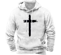 Caxndycing Men's Hoodie with Cross Print Oversize Men's Hoodie Print Y2K Vintage Hoody Sweatshirt Long Sleeve Loose Fit Hoodies Christian Cross Pullover, White, L
