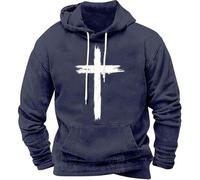 Caxndycing Men's Hoodie with Kreuza Print Sweatshirt Long Sleeve with Collar Christian Cross Pullover Christ Hoodie Printed Techwear Hooded Jacket Fashion Sweat Jacket with Drawstring, navy, XL