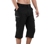 Caxndycing Men's Ice Silk Work Shorts, Plain Capri Trousers, Quick-Drying Three-Quarter Trousers, Training, Gym, Running Shorts, Comfortable Stretch Slip-On Trousers, Knee-Length Sports Trousers