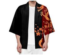 Caxndycing Men's Japan Happi Kimono Haori Cardigan Spring Summer Jacket Men's Kimono Jacket Retro Patterned Crane Design Loose Sleeves Japanese Kimono Cardiqan Bathrobe, black, XXXL