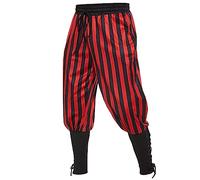 Caxndycing Men's Medieval Trousers Striped Vintage Casual Trousers with Pockets Renaissance Pirate Trousers Cosplay Costume Trousers Men's Long Trousers with Pockets and Lacing Viking Celtic Trousers,