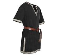 Caxndycing Men's Medieval Tunic LARP Knight Shirt Skirt Robe Cosplay Costume Halloween Party Medieval Costume Viking Renaissance Stand-Up Collar Shirt