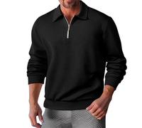 Caxndycing Men's Pullover Without Hood Sweatshirt with Half Zips, Plain Sweat Jacket, Autumn Work Jumper with Stand-Up Collar, Warm Sweater Vest, Loose Casual Polo Shirt, black, S