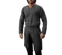 Caxndycing Men's Robe Plain Long Shirt Men Long Sleeve Fashion Shirts Viking Shirt Medieval Tunic LARP Medieval Tunic Halloween Tunic Warrior Dark Cape Cosplay Top without Belt, X8 Dark Grey, 3XL