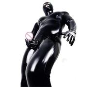 Caxndycing Men's Shiny Jumpsuit Black Leather Cat Suit Full Body Men Sexy Latex Tight Zip Jumpsuit Rubber Clothing Patent Leather Cat Suit Sissy Lingerie, black, XXL