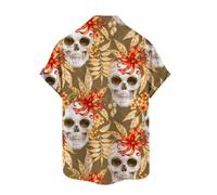 Caxndycing Men's Summer Shirt Retro Rose Flower Skull Printed Blouse Lapel Button Down Short Sleeve T-Shirts Gothic Skeleton Shirt Holiday Party Beach Shirts Vintage Hawaiian Shirt Funny Party Outfit