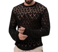 Caxndycing Men's Transparent Knitted Jumper Long Sleeve Mesh Undershirt Fishnet Transparent T-Shirt Sexy Mesh Top Clubwear Basic Knitted Sweatshirt Classic Fine Knit Sweater, black, M