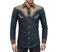 Caxndycing Men's Western Cowboy Long Sleeve Shirts, Black 1, XL