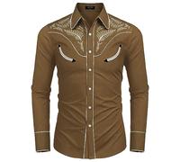 Caxndycing Men's Western Cowboy Long Sleeve Shirts Western Shirts Cowboy Casual Shirt Regular Fit Men's Shirts Casual Shirts Stretch Long Sleeve Men's Shirts, khaki, L