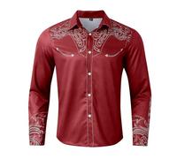 Caxndycing Men's Western Cowboy Long Sleeve Shirts Western Shirts Cowboy Casual Shirt Regular Fit Men's Shirts Casual Shirts Stretch Long Sleeve Men's Shirts, Red (red 1), 6XL