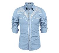 Caxndycing Men's Western Cowboy Long Sleeve Shirts Western Shirts Cowboy Casual Shirt Regular Fit Men's Shirts Casual Shirts Stretch Long Sleeve Men's Shirts, BU1, XL