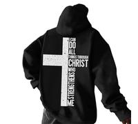 Caxndycing Oversized Hoodie Men's with Back Print I Can Do All Things Hoodie Cross Print Sweatshirt Long Sleeve Pullover with Hood Outdoor Streetwear Y2K Hoodie, black, XL