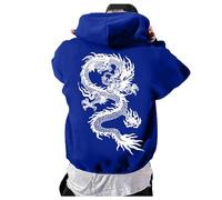Caxndycing Oversized Hoodie Men's with Back Print Y2K Casual Hoodie with Letters Dragon Print Sweat Jacket Hip Hop Streetwear with Pockets Hooded Jacket, blue, M