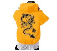 Caxndycing Oversized Hoodie Men's with Back Print Y2K Casual Hoodie with Letters Dragon Print Sweat Jacket Hip Hop Streetwear with Pockets Hooded Jacket, orange, XXL