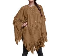 Caxndycing Poncho Daemn Suede Capes Vintage Open Front Cardigan Boho Tassel Robe Beach Cover Up Scarf Jacket Coat Western Cowgirl Cape Elegant Wrap, coffee, One Size