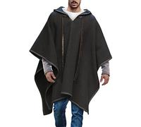 Caxndycing Poncho Men's Warm Blanket Handmade Ponchos Hooded Cape Winter Cowboy Hippie Jacket Alpaca Wool Chic Andean Poncho Irregular Winter Coat Asymmetrical Coat, black, XL