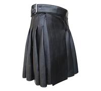 Caxndycing PU Leather Scottish Kilt for Men Gothic Cargo Pleated Skirt Black Denim Highland PU Leather Kilt PU Leather Scottish Kilt for Men Irish Tartan Combat Punk, black, Medium