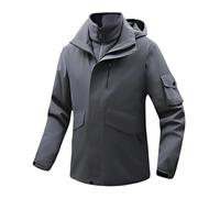 Caxndycing Rain Jacket Men's 3-in-1 Multifunctional Raincoat Thin Softshell Jacket Lightweight Wind Jacket Hooded Jacket Windproof Hiking Jacket Sun Protection Outdoor Jacket Leisure Jacket, gray, XXL
