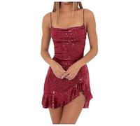 Caxndycing Sequin Dresses Women's Slim Fit Beach Dress Sleeveless Spaghetti Straps Corset Dress with Strappy Short A-line Hem Floral Dress Fashion Casual Dress Mini Dress Party Dress Wrap Dress, red,