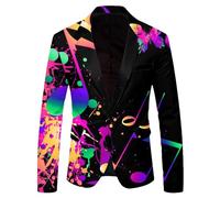 Caxndycing Sequin Jacket Men's Glitter Blazer Slim Fit Wedding Party Suit Jacket Men's Sequins Glitter Men's Jacket Sporty Coat Long Sleeve Shiny Suit Jacket Blazer, White, L