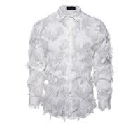 Caxndycing Shirts Men's Long Sleeve Feather Shirt Vintage Artificial Three-Dimensional Feather Shirt Classic Gothic Tops with Buttons Men Club Performance Clothing Costume Premium Feather Tops, White,