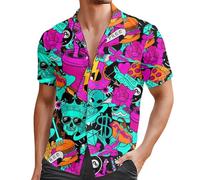 Caxndycing Skull Shirt Men's Short Sleeve Hawaiian Shirt Lapel Button Down Casual Shirt Summer Casual Short Sleeve Shirt Graphic Print Streetwear T-Shirt Vintage Y2K Summer Shirt Beach Shirt, Mint