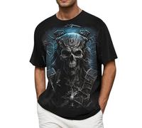 Caxndycing Skull T-Shirt Men's Oversized T-Shirt Men's 3D Skeleton Print Sports Shirt Crew Neck Short Sleeve T-Shirts Batik Shirt with Gothic Print Y2K Streetwear Muscle Shirts, Blue 01, L