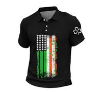 Caxndycing St Patricks Day Shirt Men's Clover Print Long Sleeve Shirt Button Down T-Shirt Theme Party Casual Shirt Comfortable Festival Lucky Charm Music Festival Carnival Costume, black, S