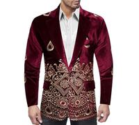Caxndycing Suit Jacket Men's Velvet Casual Jacket with Gold Embroidery Leisure Shiny Ethnic Blazer Slim Fit Tuxedo Jacket with Floral Pattern Leisure Suit Comfort Fit Lightweight Coat, red, M