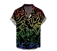 Caxndycing T-Shirt Men's Rainbow Polo Shirt 3D Print Casual Button Down Shirts Novelty Hawaiian Short Sleeve Shirt Funny Hawaiian Shirts for Men Carnival Costume for Gay LGBTQ Fancy Dress Colourful