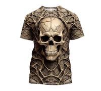 Caxndycing T-Shirt Men's Skeleton Ribcage Men's T-Shirt Skull Face Bandana Neck Gaiter Halloween Costume Print Crew Neck Tee Halloween Costume Scary Horror Lightweight Tops, Z2 Khaki, M