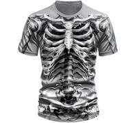 Caxndycing T-Shirt Men's Skeleton Ribcage Men's T-Shirt Skull Face Bandana Neck Gaiter Halloween Costume Print Crew Neck Tee Halloween Costume Scary Horror Lightweight Tops, lightgrey, 5XL