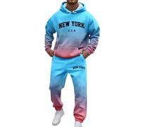 Caxndycing Tracksuit Men's New York Jogging Suit Colour Gradient Sports Suit Hoodie and Jogging Bottoms Sets Casual Fitness Leisure Suit Y2K Tracksuit for Men, sky blue, XL