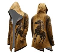 Caxndycing Viking Sweat Jacket Men's Nordic Myth 3D Medium Length Cardigan with Hood for Men LARP Hooded Jacket Medium Length Hoodie Ninja Hoodie Spring Autumn Capes, brown, 4XL