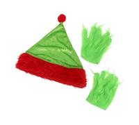 CAXUSD 1 Set Green Furry Monster Gloves and Santa Hat Soft Accessories for Cosplay Halloween and Christmas Parties for Roleplay and Themed Events