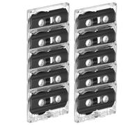 CAXUSD 10pcs 60 Minute Blank Cassette Tapes for Recording, Rewritable Black Audio Cassettes with Retro Design, Plastic Material and Hard Case for Themed Events and Broadcasting