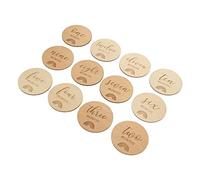 CAXUSD 12pc Wooden Baby Monthly Growth Cards Set Photo Prop for Newborns Announcement Ideas