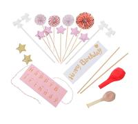 CAXUSD 12pcs Rose Gold Birthday Cake Decorations Elegant Happy Birthday Cake Topper Stars Balloons Confetti Ornaments for Stylish and Tea Celebrations