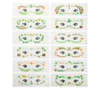 CAXUSD 12sheets Stickers Shamrock St Patricks Day Face Gems Glitter Temporary Tattoos for Irish Festival Party Makeup Supplies