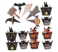 CAXUSD 2 Sets Happy Halloween Cupcake Decorations Spooky Toppers Wrappers Featuring Ghosts Bats Spiders Pumpkins for Effortless Party Baking Festive Favors