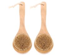 CAXUSD 2pcs Bamboo Dry Exfoliating Body Brush with Short Handle, Natural Boar Bristle Bath Scrub Brush for Back and Skin Massage, Suitable for Shower and Dry Brushing