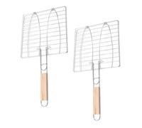 CAXUSD 2pcs Barbecue Grill Basket with Long Handles Sturdy Wood and Iron Wire Fish and Vegetable Bbq Clip for Outdoor Picnic Camping Portable and Smooth Surface Grill Mesh Tool