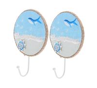 CAXUSD 2pcs Handpainted Nautical Wall Hooks Coastal Decorative Hangers with Faderesistant Finish Rustic Key Holders for Entryway Bedroom Living Mediterranean Decor