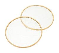 CAXUSD 2pcs Inch round Glass Coaster with Embossed Design and Golden Brim, Protective and Washable Cup Mat for Coffee Table Decor and Office Use