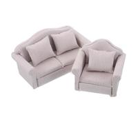 CAXUSD 2pcs Miniature Dollhouse Couch Upholstered Sofa with Pillows Vintage Wooden Armchair for Dollhouse Living Room Furniture Durable and Faderesistant Pink